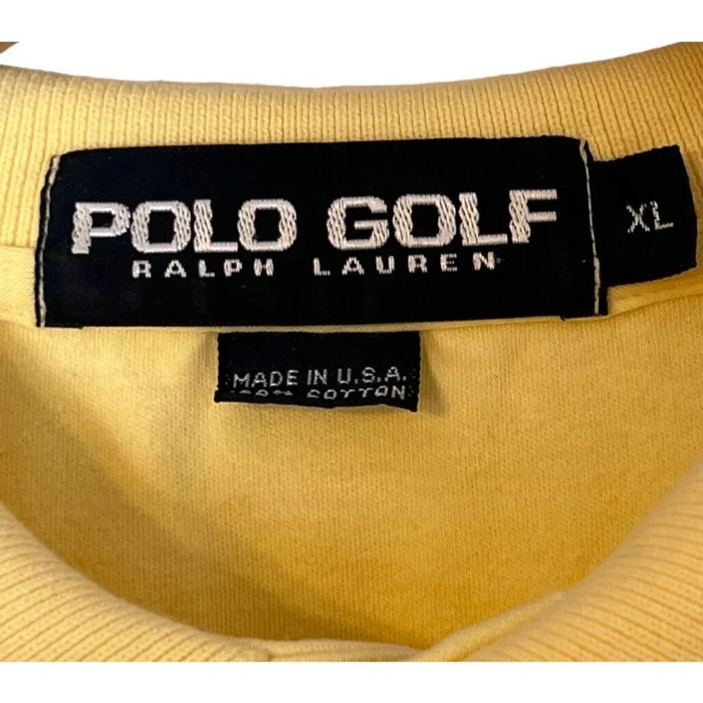 Ralph Lauren Golf Polo Mens XL Yellow Short Sleeve With Embroidering On Sleeve